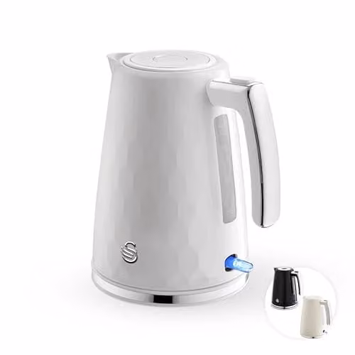 Swan Hexton 1.7l Electric Kettle, 3kW Rapid Boil, White with Limescale Filter – 1