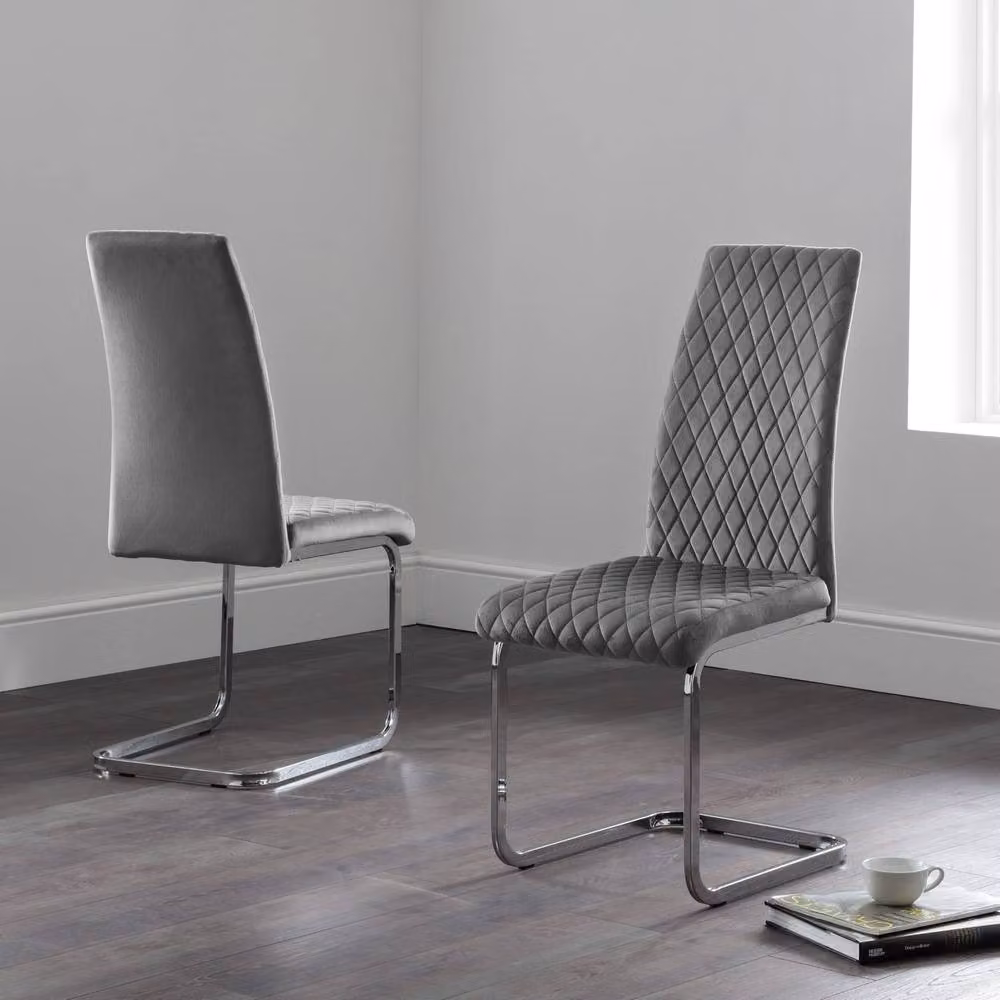 Cheshire Montero Elegant Velvet Cantilever Dining Chairs in Grey - Set of 4 – 4
