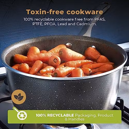 Tower Cerastone Pro 22cm Forged Aluminium Saucepan with Tempered Glass Lid, Non-Stick Coating, Anthracite Grey – 4