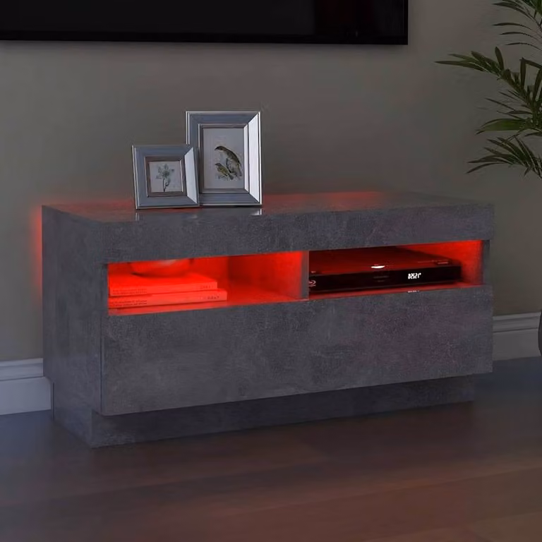 Berkfield Home Modern TV Cabinet with LED Lights in Concrete Grey, W/D/H: 80 x 35 x 40 cm