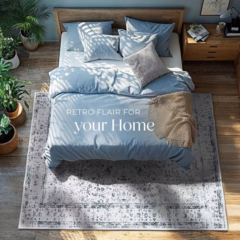 tectake Aliya Washable Vintage Rug in Grey, W: 160 cm, D: 230 cm – 2