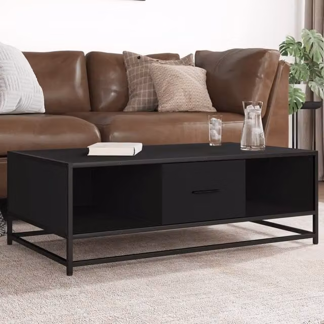 Berkfield Home Industrial Black Coffee Table in Wood and Metal, W/D/H: 100 x 57 x 35 cm