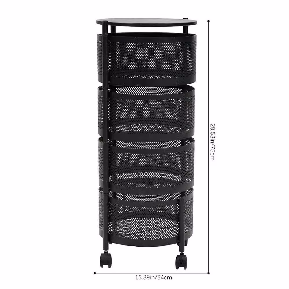 Pawnora 4 Tier Rotating Metal Kitchen Trolley Cart in Matt Black – 2
