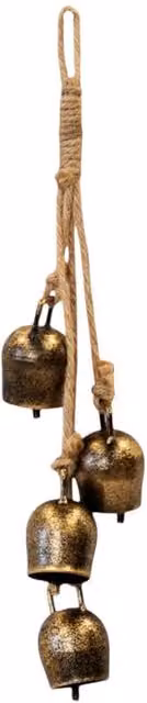 Four Candle Antique Gold Metal Cowbell Hanging Christmas Garland