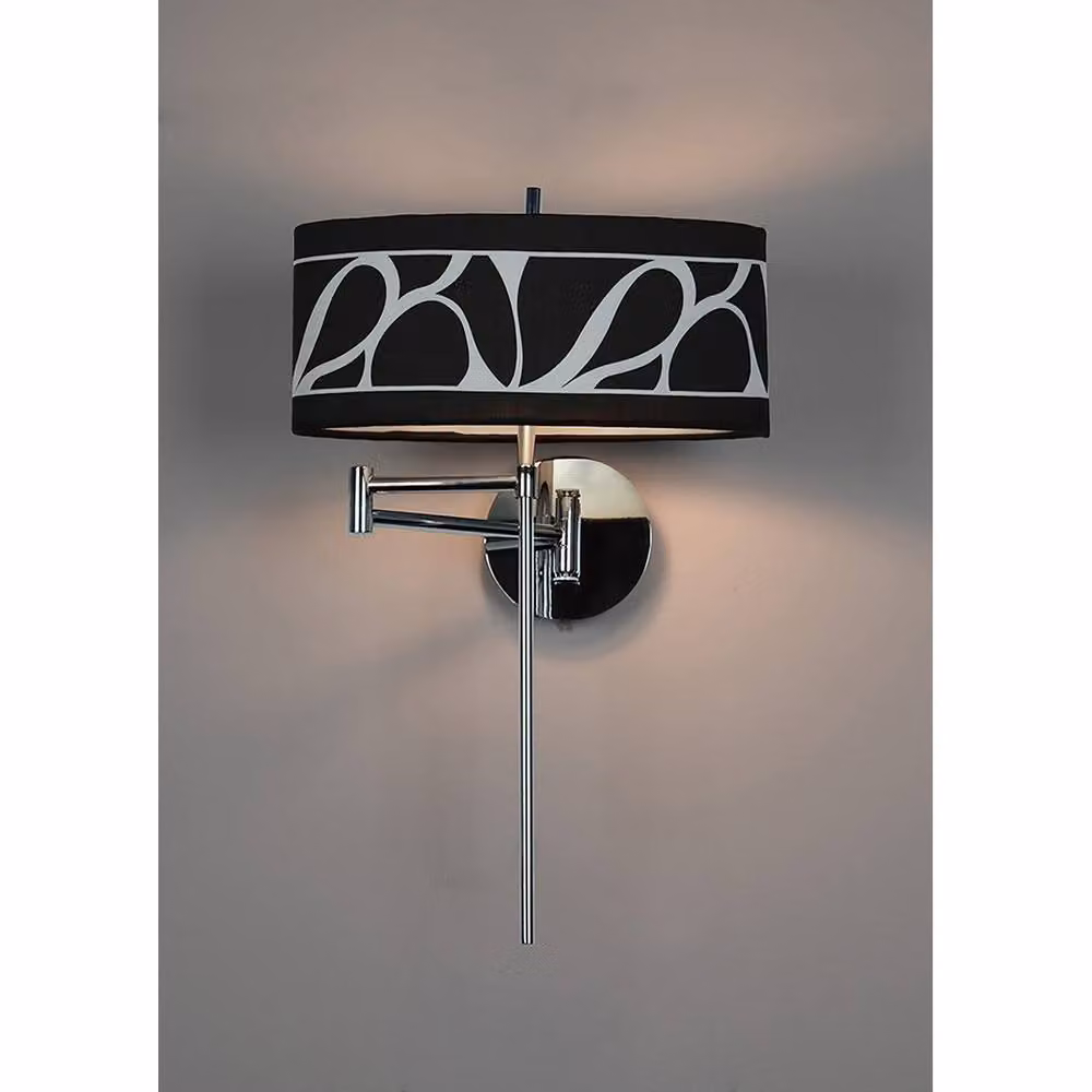 Netlighting Manhattan Adjustable Swing Arm Wall Lamp with Grey Patterned Fabric Shade and Chrome and Black Accents, E14 – 2