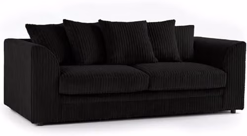 Bliss Furniture Dylan 3 Seater Scatter Back Sofa in Grey and Black Jumbo Cord Fabric with Removable Covers, W/D/H: 190 x 90 x 90 cm