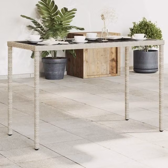 Berkfield Home Garden Table with Glass Top in Light Grey, W/D/H: 115 x 54 x 74 cm – 1