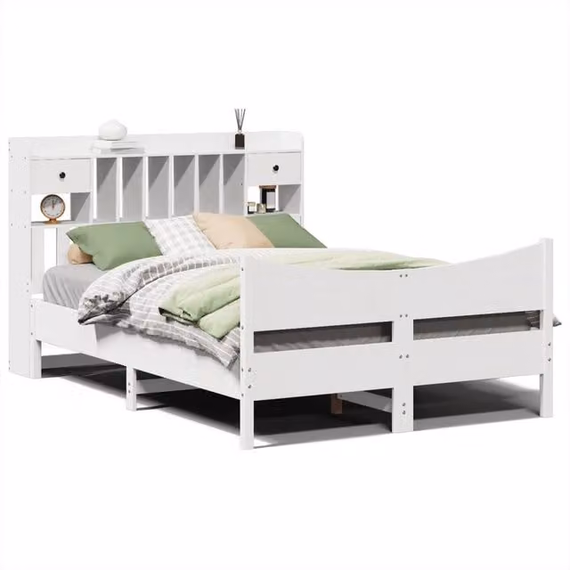 Berkfield Home White Solid Wood Pine Bed Frame with Drawers W/D/H: 160 x 200 cm
