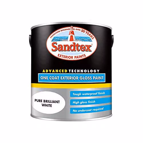 Sandtex One Coat Exterior High Gloss Paint, White, 2.5 l