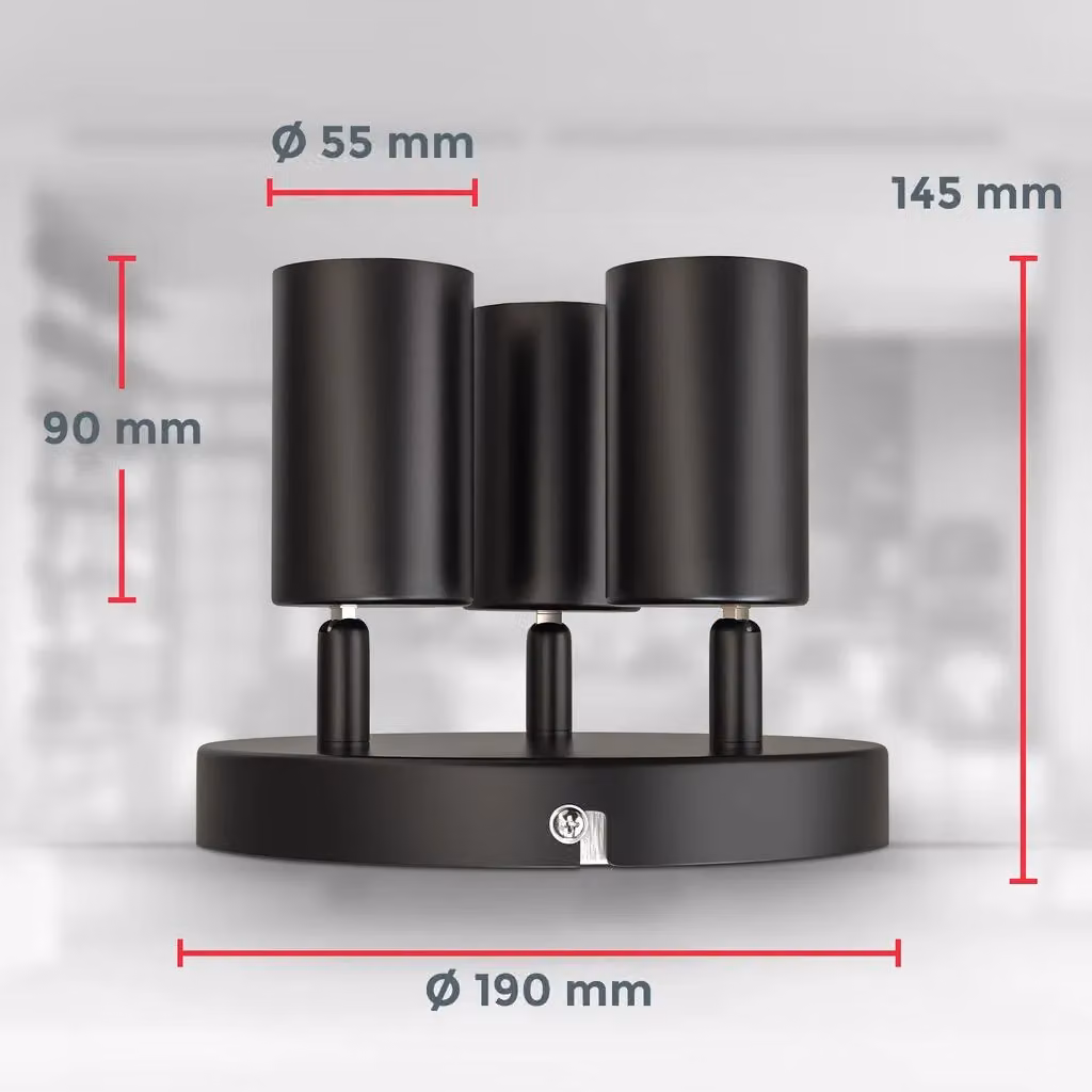 B.K.Licht Black Metal Ceiling Spotlight with 3 Adjustable GU10 Sockets – 5