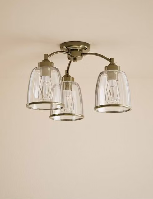 M&S Multi Flush Ceiling Light in Gold/Brass and Transparent Glass