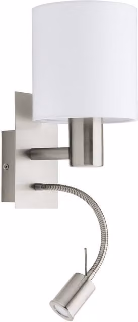 Loops Modern Wall Light in Satin Nickel and White Fabric with E27 LED Bulb