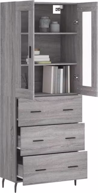 Berkfield Home Grey Sonoma Highboard with Glass Doors, W/D/H: 69.5 x 34 x 180 cm – 1