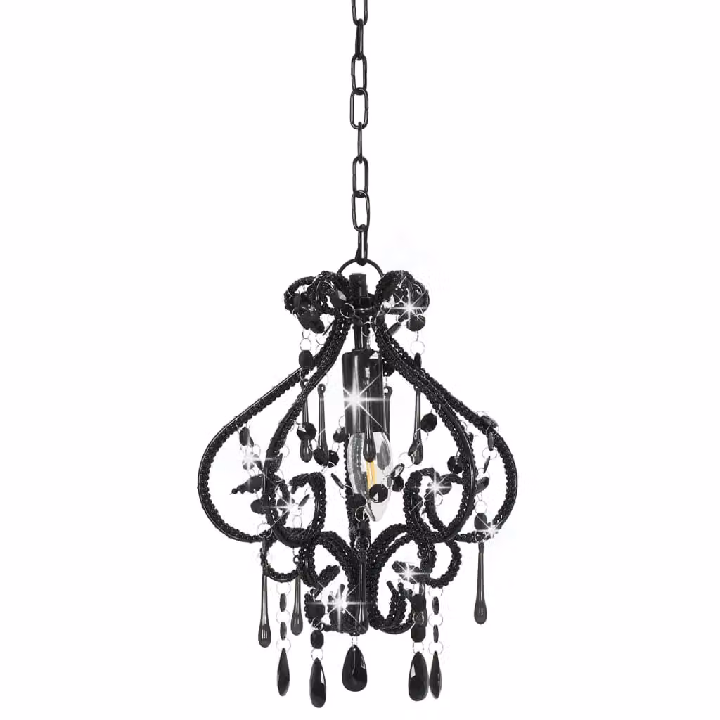 Berkfield Home Round Black Metal Ceiling Lamp with Beads and E14 Socket – 2