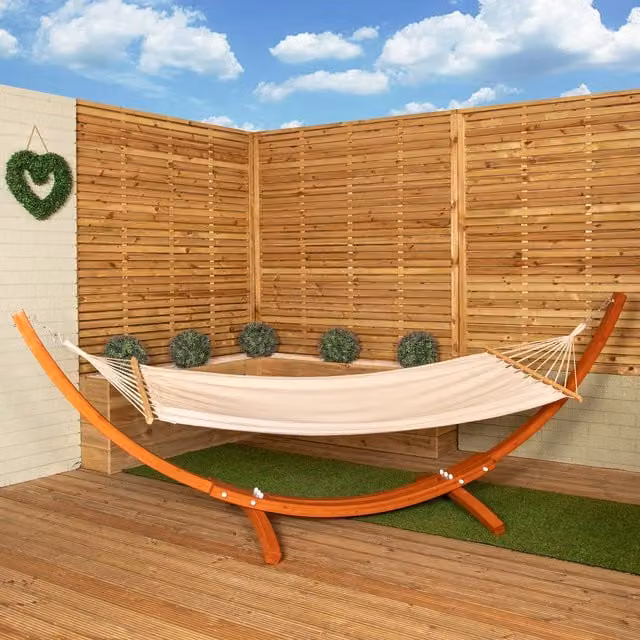 Samuel Alexander Freestanding Garden Hammock with Larch Wood Stand in Beige