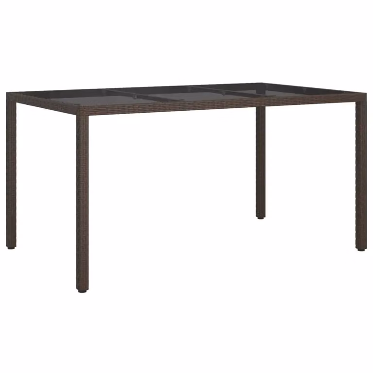 Berkfield Home Brown Poly Rattan Garden Table with Tempered Glass W/D/H: 150 x 90 x 75 cm