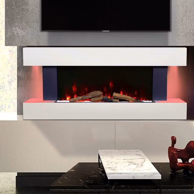Living Star White Modern Wall Mounted Electric Fireplace with WiFi and App Control