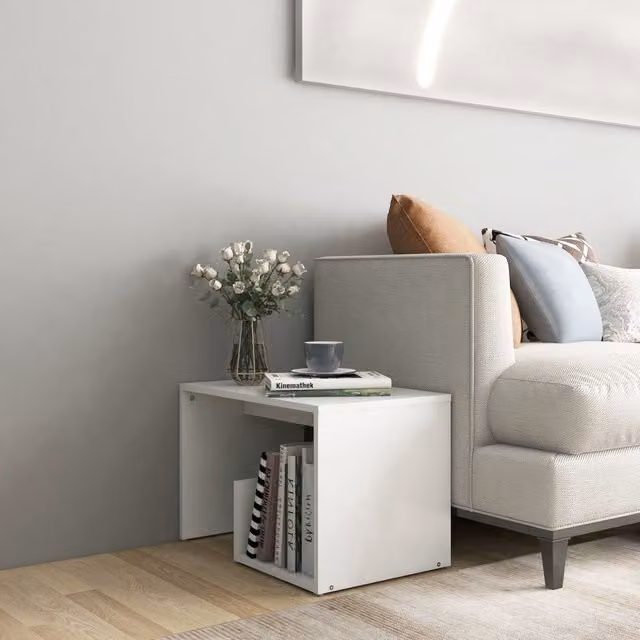 Berkfield Home Modern White Side Table in Engineered Wood W/D/H: 59 x 36 x 38 cm – 1