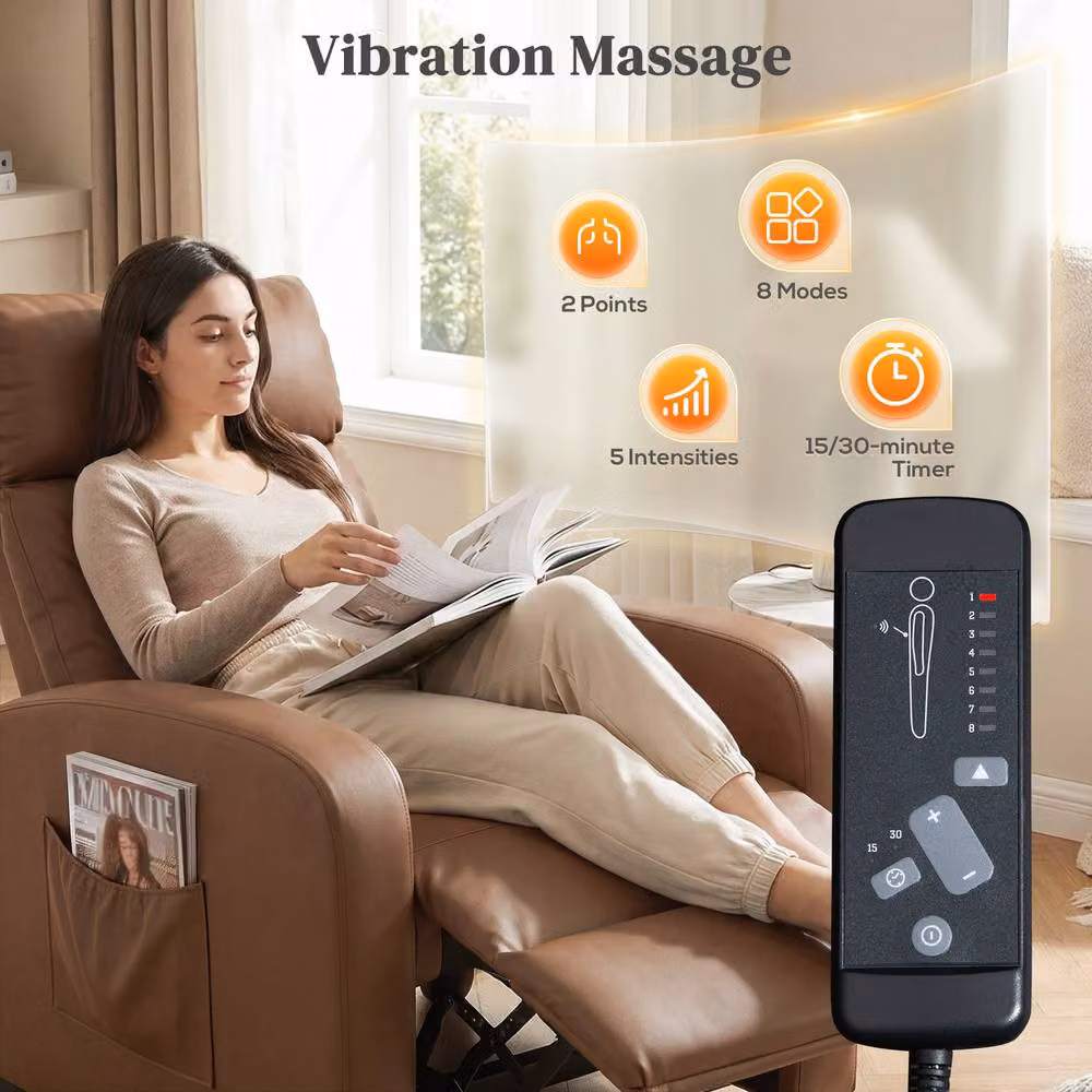 HOMCOM Dark Brown PU Leather Massage Recliner Sofa Chair with Remote Control – 4