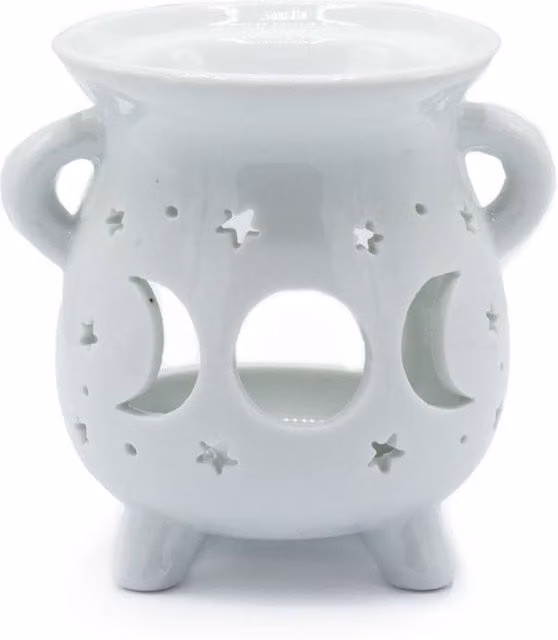 KDMD White Ceramic Moon Phase Cauldron Oil Burner and Tealight Lamp