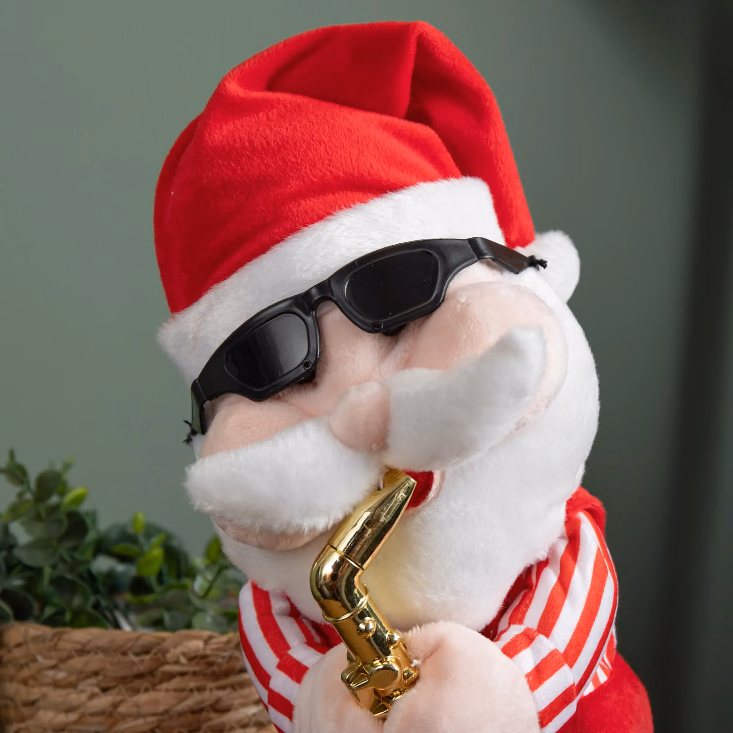 Samuel Alexander Animated and Singing Santa with Saxophone Tabletop Decoration, Red, White, Black and Gold, Height: 35 cm – 3