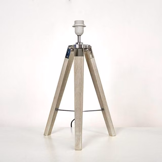 ValueLights Clipper Tripod Table Lamp Base in Brown and Silver with Wood Details – 1