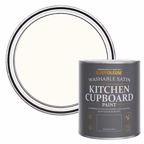 Rust-Oleum White Scrubbable Kitchen Cupboard Paint in Satin Finish, 750ml – 1