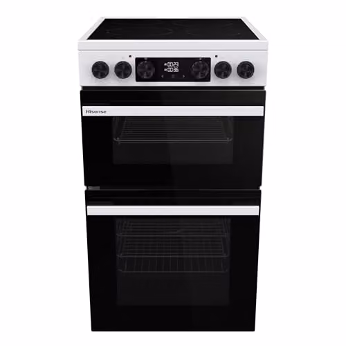 Hisense HDCEC5C10W Freestanding Ceramic Electric Cooker in White with Double Oven and Air Fry Mode, Energy Class A
