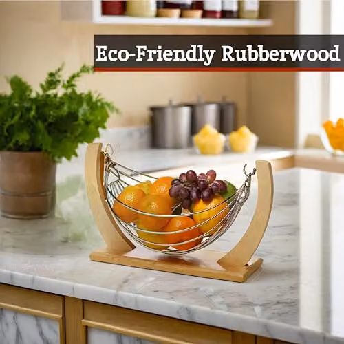 Orsina Quirky Rubberwood Fruit Hammock in Brown, H 34.0 cm x W 22.0 cm x D 18.0 cm – 4