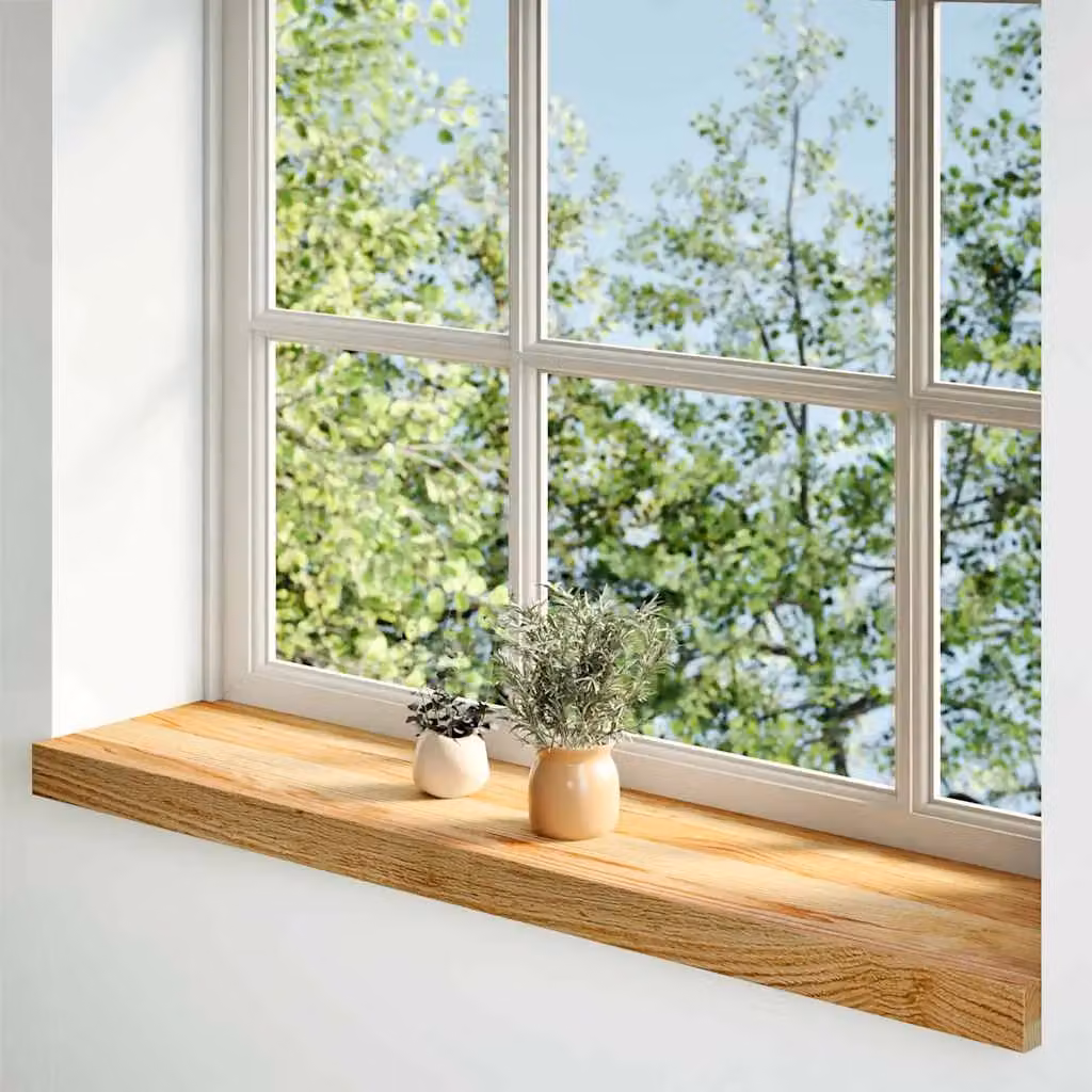 Berkfield Home Solid Oak Wood Window Sills, 2 Pack, Light Brown, W: 80 cm, D: 20 cm, H: 2 cm – 2