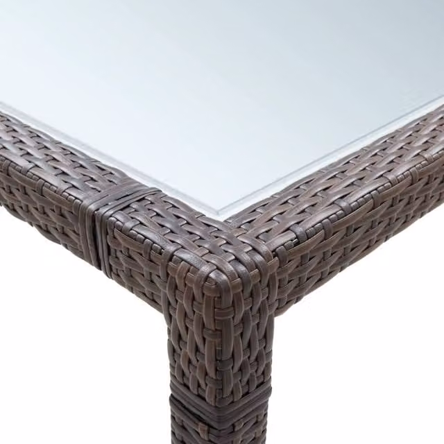 Berkfield Home Brown Poly Rattan Outdoor Dining Table with Glass Top, W/D/H: 200 x 150 x 74 cm