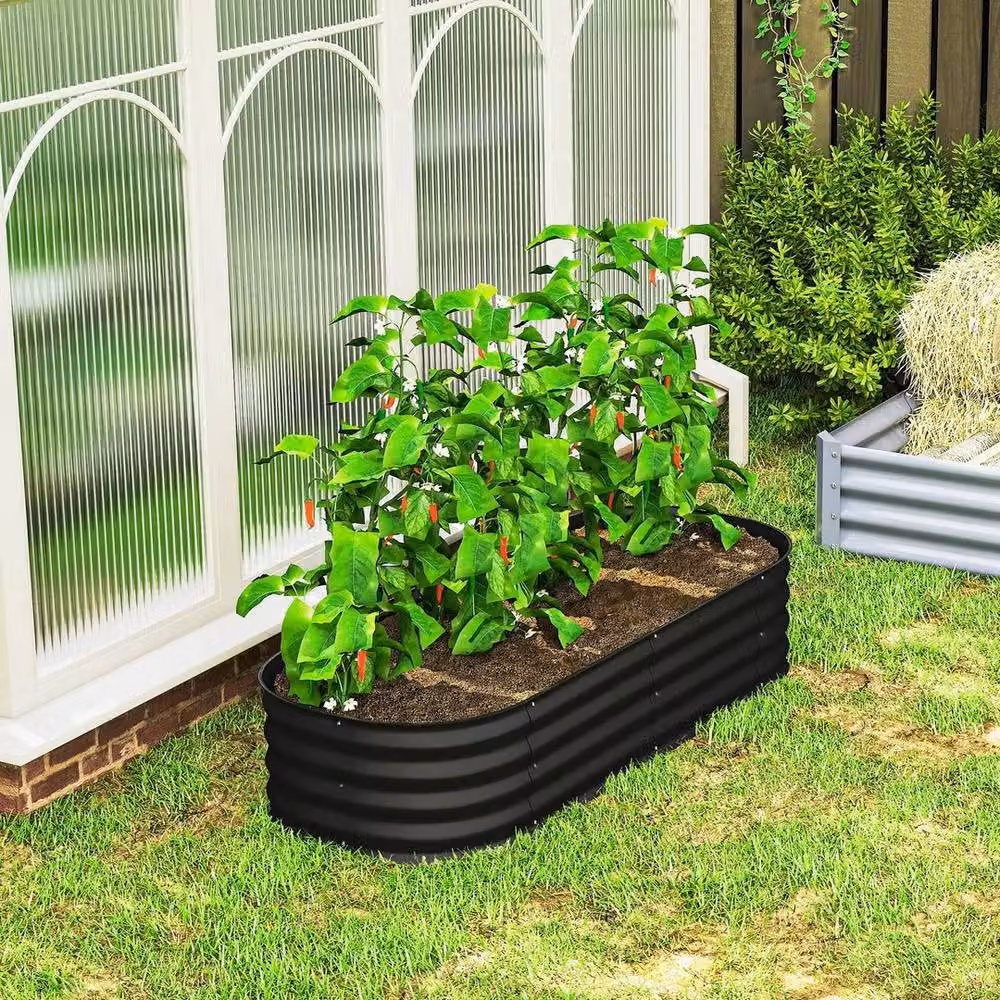 KORVIXA Black Galvanised Steel Raised Garden Bed Planter Box W: 62 cm, D: 30 cm, H: 62 cm – 4