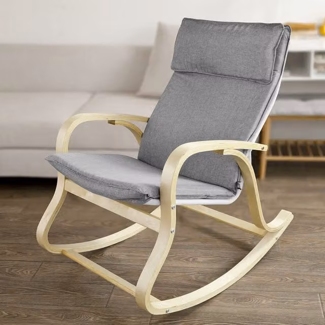SoBuy Grey Fabric Rocking Chair with Solid Birch Wood Frame and Armrests