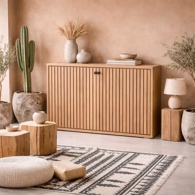 Wyld Haus Bjork Natural Oak Shoe Cabinet with 1 Black Panel Door and Tilting Compartments