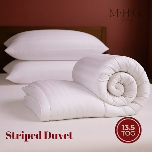 MHG Living Striped Double Duvet and Pillow Set, 13.5 Tog Winter Warmth, White – 4