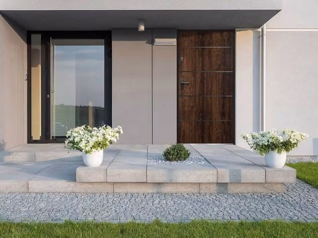 Vente-unique Modern Steel and Stainless Steel Front Door in Dark Natural Walnut, H: 207 cm, W: 100 cm