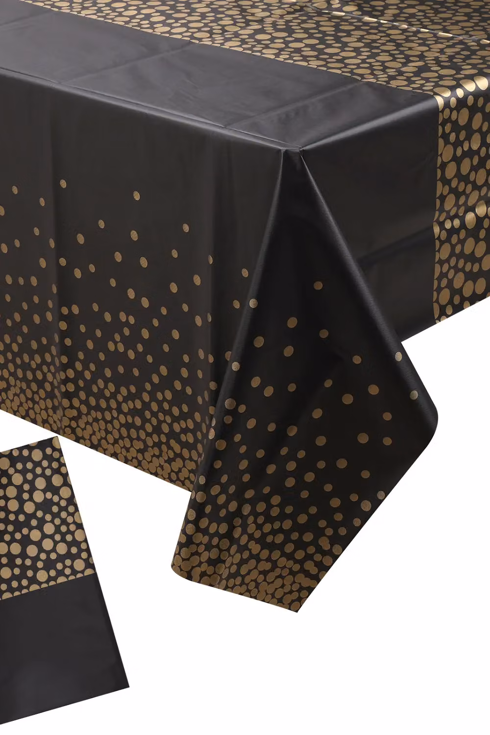 Neel Blue PVC Rectangular Tablecloth with Gold Dot Confetti Print, Black and Blue, W: 137 cm, L: 274 cm – 3
