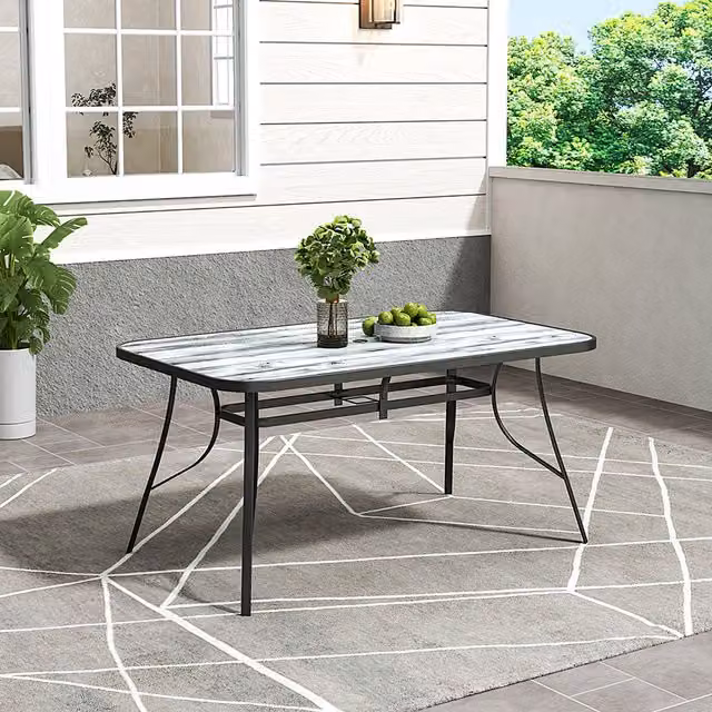 Breeins Modern Wood Effect Garden Table with Tempered Glass in Black and Grey, W: 150 cm, D: 90 cm, H: 72 cm