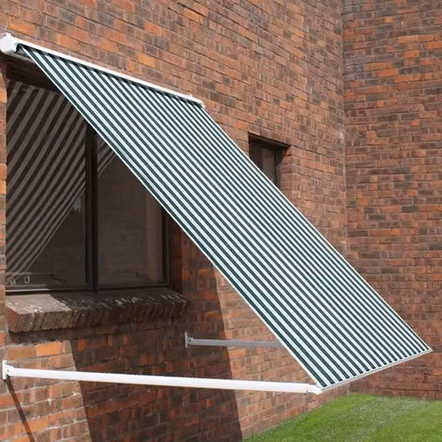 Primrose Half Cassette Drop Arm Window Awning in Green and White Stripe Polyester, Width: 200 cm
