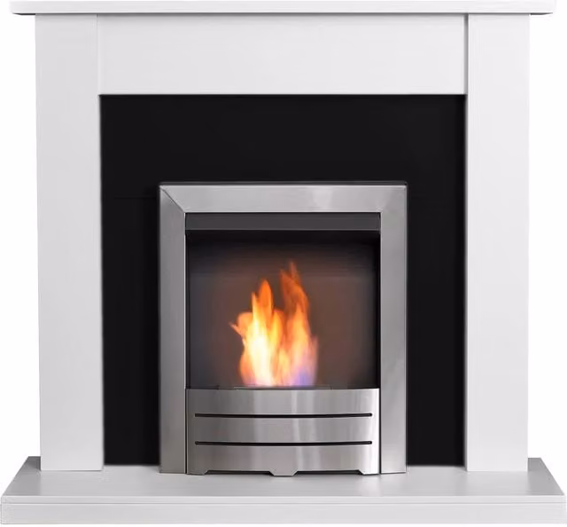 Adam Fires & Fireplaces Adam Sutton Fireplace in White and Black with Colorado Bio Ethanol Fire in Brushed Steel, 43 Inch, Grey – 1