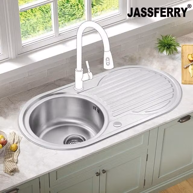 JASSFERRY Reversible Inset Round Stainless Steel Kitchen Sink in Silver – 1
