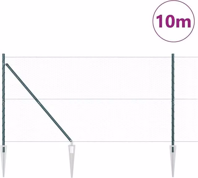 Berkfield Home Green Powder-Coated Steel Hexagon In-Ground Fence, W: 120 cm, L: 10 m – 1