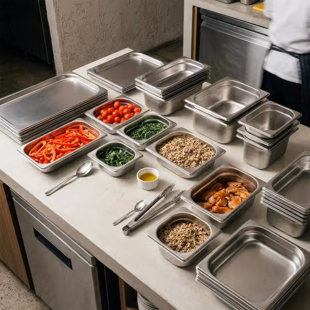 Argon Tableware Stainless Steel Gastronorm Containers with Lids, Set of 4, Silver, 3L – 1