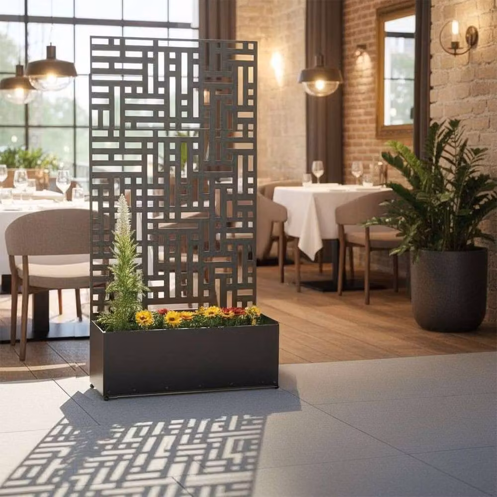 Nicoman Metal Outdoor Privacy Screen with Plant Pot Geometric Garden Divider in Anthracite Grey, H: 180 cm, W: 90 cm, D: 40 cm – 4