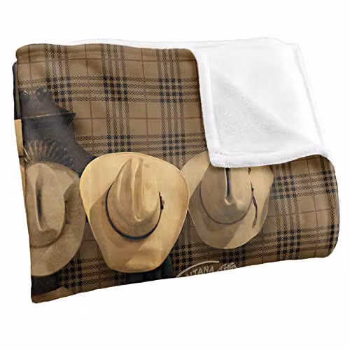 Paramount Yellowstone Hats Off Super Soft Silky Touch Checked Fleece Throw Blanket in Brown and Multicolour – 3