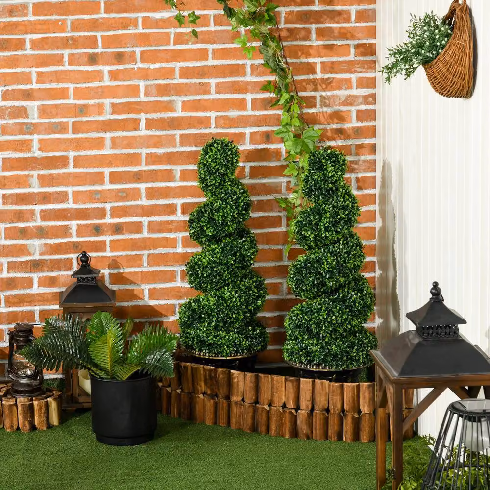 STILVORA Set of 2 Green Artificial Spiral Boxwood Trees, Height: 90 cm – 7