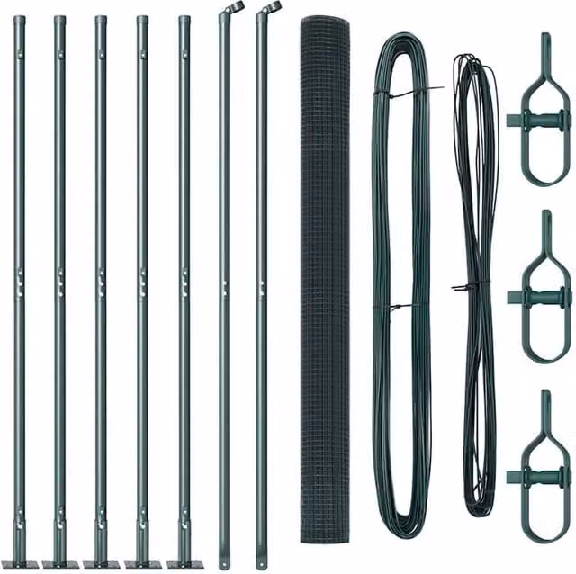 Berkfield Home Green Steel Welded Wire Fence with 7 Flanged Posts, W: 10 m, H: 1.6 m – 1
