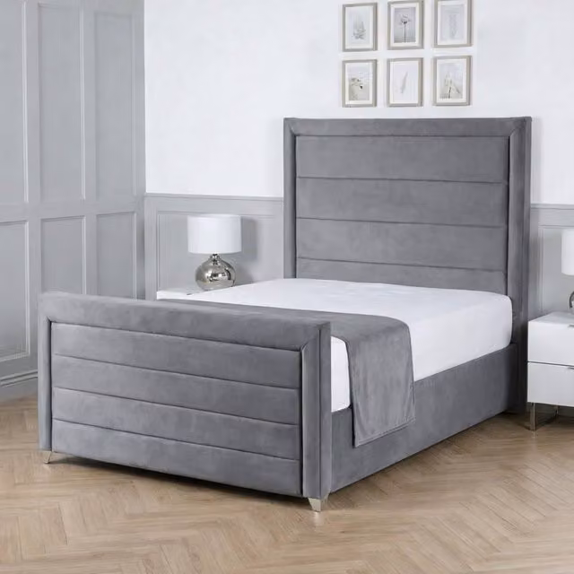 Living Comfort Bedz Selena Upholstered Velvet Gas Lift Storage Bed in Grey, W/D/H: 120 x 200 cm