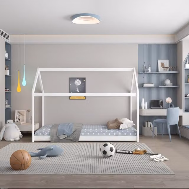 Kosy Koala Childrens House Mid Sleeper Bed with Mattress, White, W/D/H: 90 x 190 cm