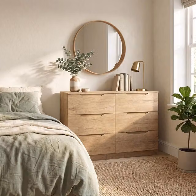 FWStyle Luno 6 Drawer Chest of Drawers in Oak Effect Brown